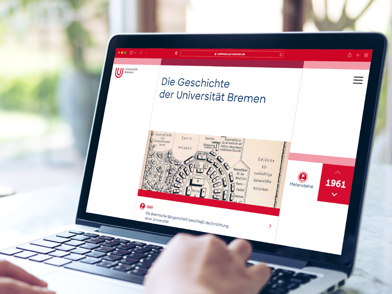 Ein Screenshot der Startseite der digitalen Zeitleiste der Uni Bremen