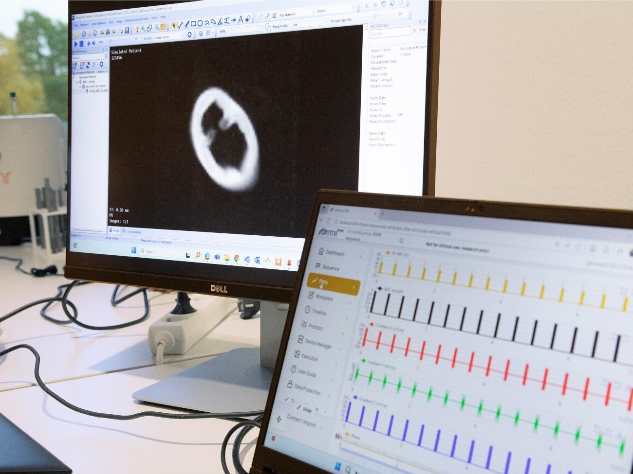 Bild von zwei Bildschirmen, die gewisse Programme zur wissenschaftlichen Arbeit anzeigen.